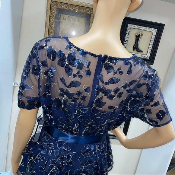 Tahari Arthur S. Levine NWT! Navy/Gold Floral Embroidery Sequins Blouse Size L - Picture 9 of 17